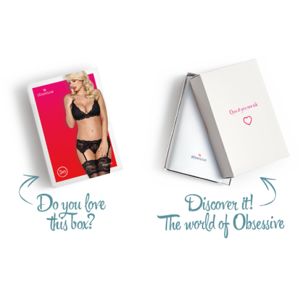 Кружевной комплект белья Obsessive 810-SEG-1 L/XL Black, бюстгальтер, стринги, пояс для чулок, Obsessive (Польща) - IntimLand