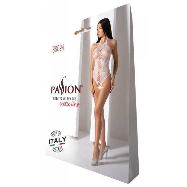 Бодистокинг с имитацией корсетной шнуровки Passion BS094 One Size, white, цветочный узор, с доступом, Passion (Польша) - IntimLand