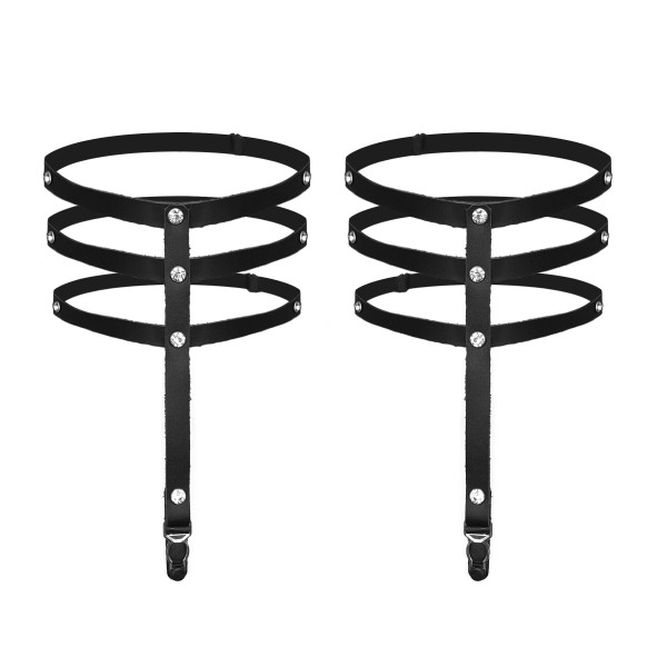 Гартеры со стразами Art of Sex - Floy, натуральная кожа, Размер XS - 2XL, цвет Черный, Art of Sex (Украина) - IntimLand