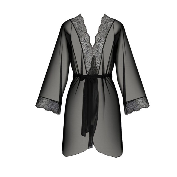 Пеньюар Passion AMBERLY PEIGNOIR 4XL/5XL, black, ажурные декольте и манжеты, широкие рукава, Passion (Польша) - IntimLand
