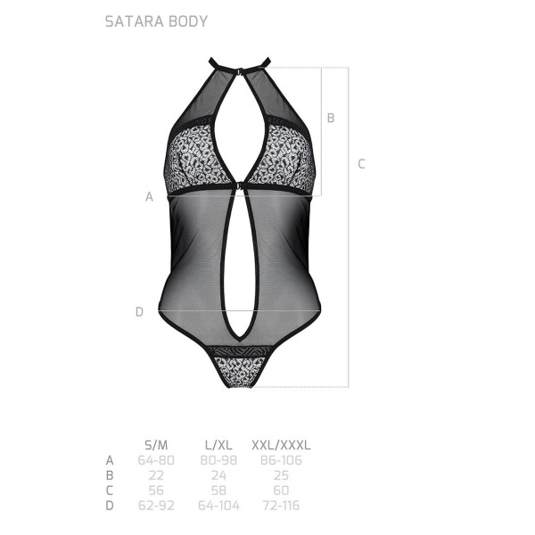 Сетчатое боди с кружевом на груди Passion SATARA BODY XXL/XXXL black, Passion (Польша) - IntimLand