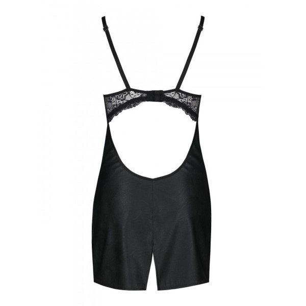 Бэби-долл из эко-кожи и кружева Passion LOONA CHEMISE L/XL, black, Passion (Польша) - IntimLand