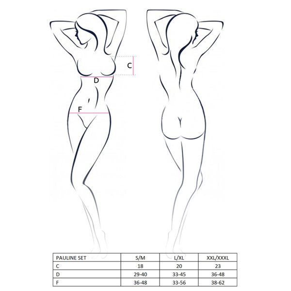 Комплект белья Passion PAULINE SET S/M, black, стрэпы, лиф, стринги и пояс для чулок, Passion (Польша) - IntimLand