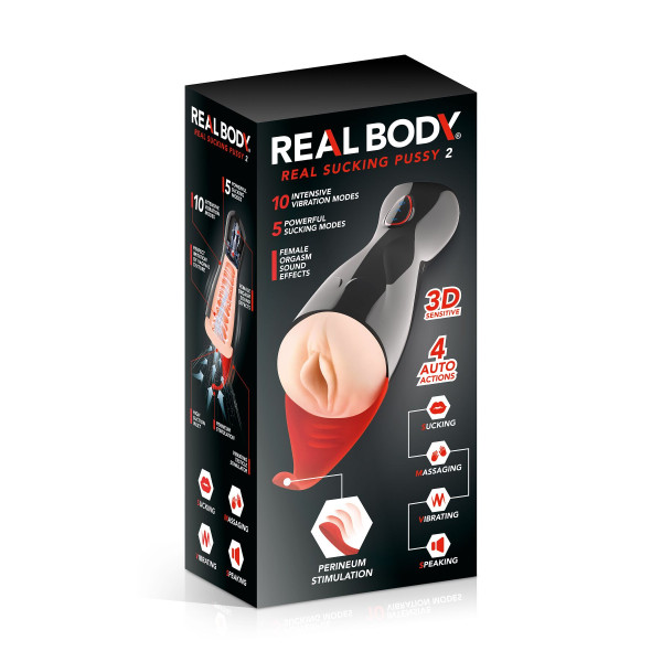 Премиум-вибромастурбатор Real Body - Real Sucking Pussy 2, всасывание, звук, стимуляция промежности, Real Body (Франция) - IntimLand