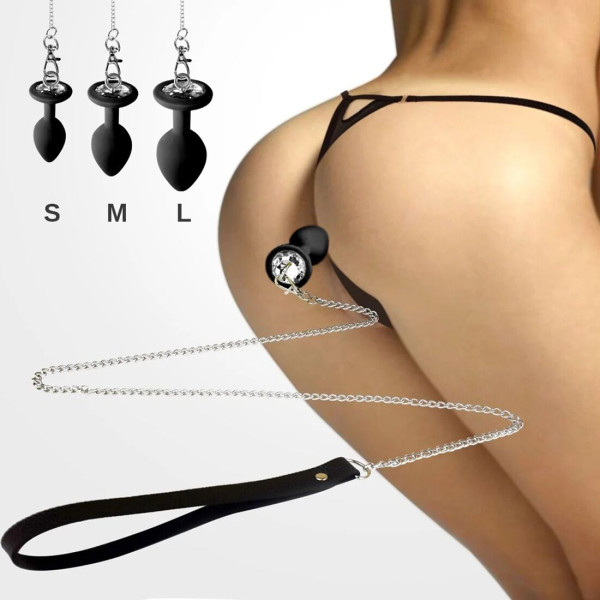 Силиконовая анальная пробка Art of Sex Silicone Anal Plug with Leash size S с поводком Black, Art of Sex (Украина) - IntimLand