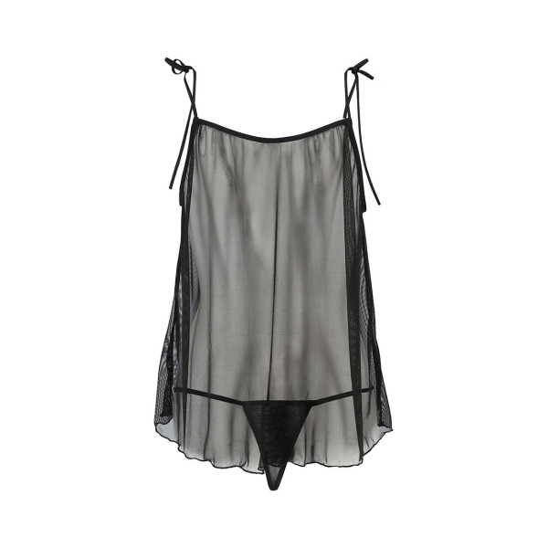 Сорочка прозрачная беби долл Passion MELANIA CHEMISE S/M, black, трусики, на тонких бретелях, Passion (Польша) - IntimLand